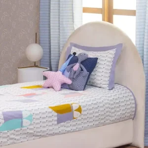 White/Grey Printed and Embroidered Cotton Bed Cover Set